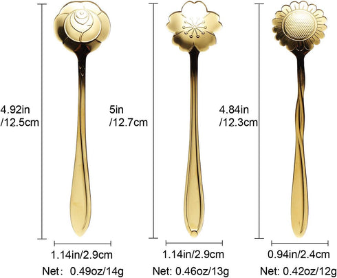 Flower Spoons 12-Pack 18/0 Stainless Steel Creative Cute Tableware include Rose Sunflower Sakura Mini Teaspoon Dessert Spoons by IRONX(Flower12)...