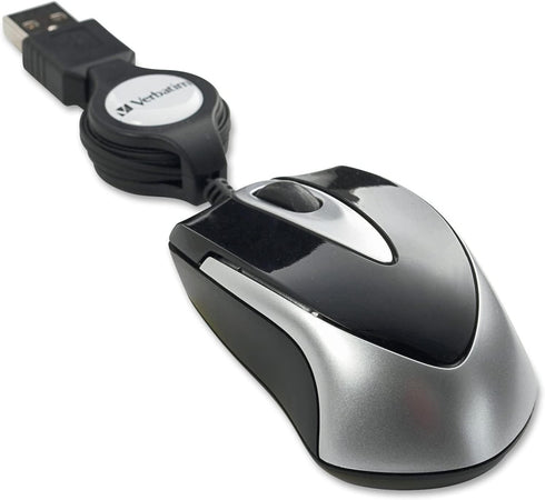 Verbatim USB Corded Mini Travel Optical Wired Mouse for Mac and PC - Metro Series Black...