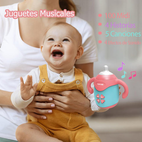 Baby Bottle Shape Teether Toy with Music and Projection, Musical Toy for Soothing Baby Teething Toys Gift for 3-18 Months Toddlers Boys and Girls...