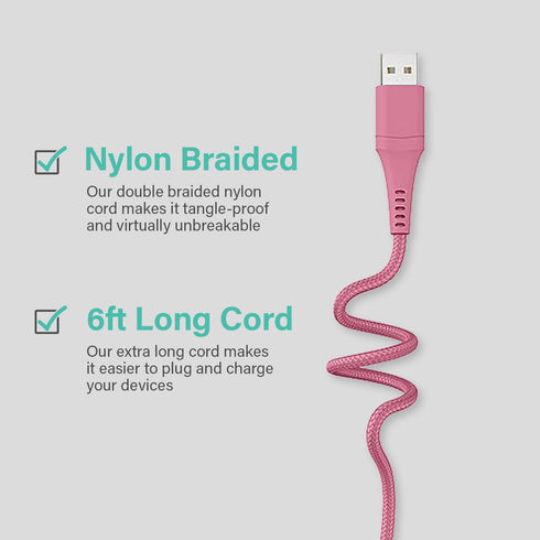 Classy Chargers Universal 3-in-1 Nylon Charging Cables for iPhone, Android, and More | 6ft Certified Lightning Cable, Type C, Micro USB | Compatib...