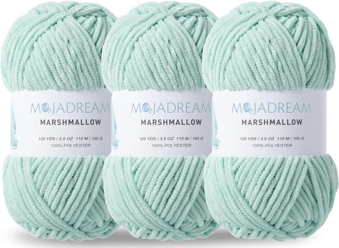 3PCS 3.5oz Chenille Yarn for Blankets Amigurumi: Soft Velvet Baby Yarn Blanket Knitting and Crocheting Bulky 5# Yarn 3 Skeins of 100g (Mint Green)...
