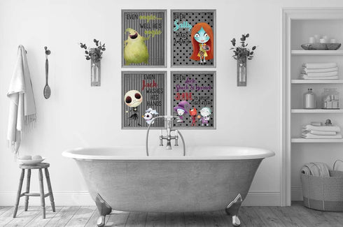 Silly Goose Gifts Character Themed Bathroom Wall Art Print Set - Even A Nightmare Will Brush Teeth Take A Bath Wash Hands- Funny Jack Bath Reminde...