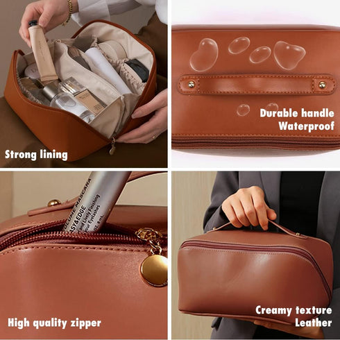 Large Capacity Travel Cosmetic Bag for Women,Makeup Bag Travelling PU Leather Cosmetic Bag Waterproof,Multifunctional Storage Travel Toiletry Bag ...