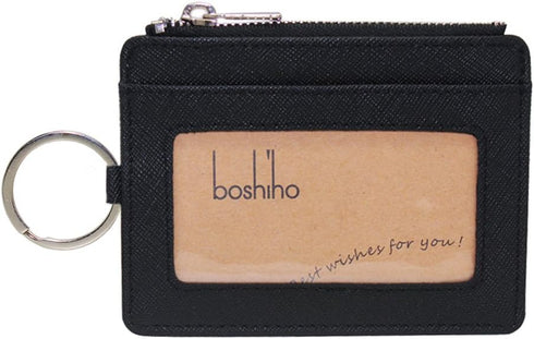 Boshiho Saffiano Leather Credit Card Holder Coin Change Purse with Key Ring Keychain - unisex...