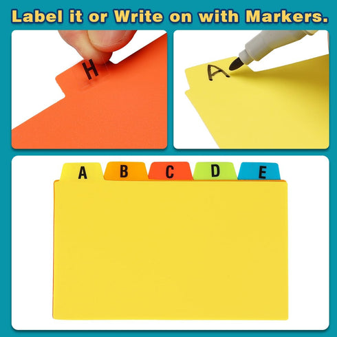 Chell 3x5 Poly Index Card Dividers, Heavyweight Index Card Guides A-Z for Flash Cards and Recipe Cards, with Alphabetical/Blank Stickers, Pack of ...