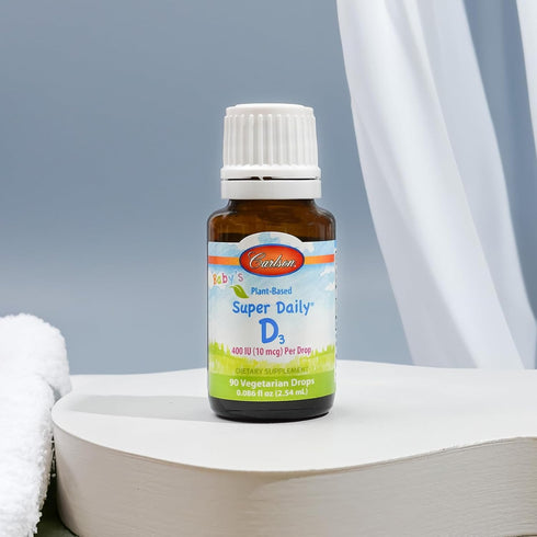 Carlson - Baby's Plant-Based Super Daily D3, Baby Vegetarian Liquid Vitamin D Drops, 400 IU (10 mcg) per Drop, Sourced from Algae, for Infants and...