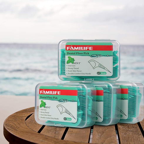 FAMILIFE Floss Picks, 240 Count Mint Dental Floss Cleaner, Tooth Picks Flossers with 4 Travel Handy Cases, Helps to Fight Tooth Decay and Keep You...