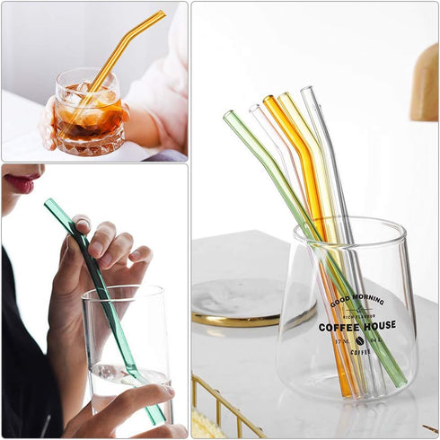 Glass Straws - Reusable Bent Drinking Straws with 2 Cleaning Brushes, Multicolor, 12 Pack...