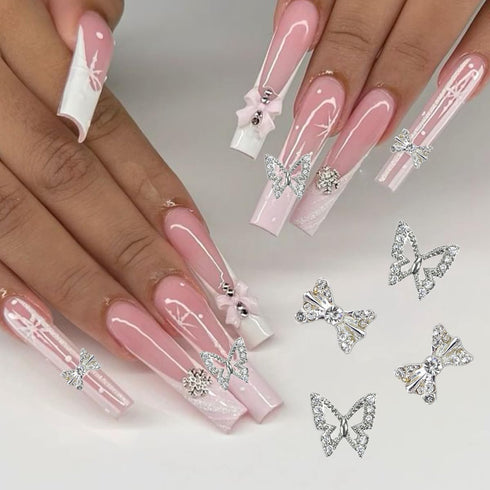 20Pcs Silver Butterfly Bow Nail Charms LRKNNO Shiny 3D Butterfly Nail Gems Charms for Nails Alloy Bows Nail Rhinestones Crystals Butterfly Nail Ar...