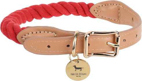 Park Life Designs Wander Rope Collar, Red, Small, Cotton Rope and Vegan Leather Clasp, Pet Accessories...