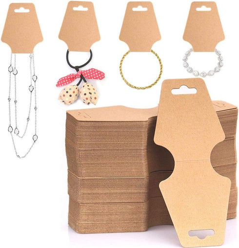 100 PCS Necklace Display Cards Holders Jewelry Bracelets Earrings Keychain Rings Hairbands Craft Projects Brown Kraft Paper Hang Tags Card 4.9 x 2...