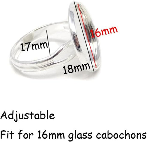 Honbay 20PCS 16mm Adjustable Finger Ring Blank Bases Round Finger Ring Trays (Silver)...