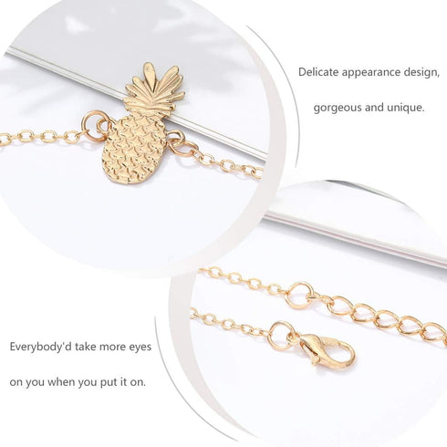 REETAN Boho Beach Anklets Gold Pineapple Fashion Ankle Bracelet Adjustable Foot Jewelry for Women...