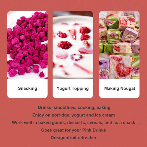 Mkostlich Freeze-dried Dragon Fruit, 2 x 3.52oz Dragon Fruit Snacks with 1 Ingredients, No Sugar Added, Dragonfruits Cube for Drink, Baking, Break...