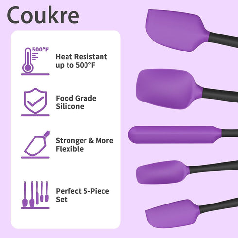 Silicone Spatula Set of 5,High Temperature Resistant, Food Grade Silicone, Dishwasher Safe, for Baking, Cooking (Purple)...