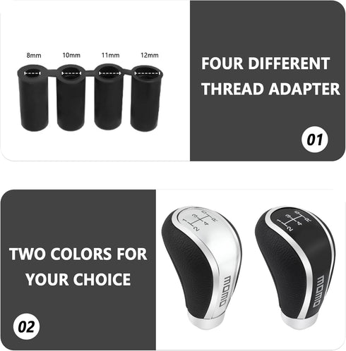5 Speed Shift Knob with 4PCS Adapter,Leather Manual Gear Shifter Knob for Automotive Transmission,Universal Stick Shift Knob Car Accessories Inter...