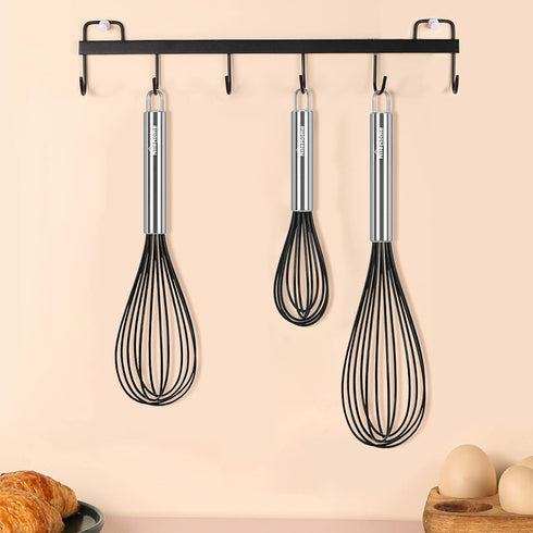 NileHome Whisk Commercial Whisks Stainless Steel & Silicone Non-Stick Coated Small Whisk Set 8" 10" 12" Kitchen Wisk Wire Whisks for Cooking 3 Pac...