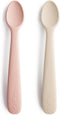 mushie Silicone Baby Feeding Spoons | 2 Pack (Blush/Shifting Sand)...