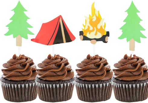 LaVenty Camping Cupcake Toppers Camping Birthday Party Decor Woodlands Party Decor Happy Camper Party Decor Lumberjack Party Decor...