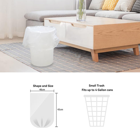 1.5 Gallon Trash Bags, 130 Count, Small Garbage Bags, No Flaps/Ties, 40x43cm, 2.6g/pcs, 0.81Mil Thickness, Unscented, White...