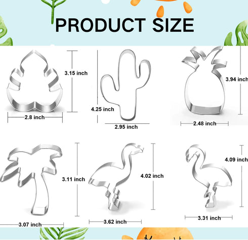 Hawaiian Cookie Cutter Set - 6 Piece: Cactus, Pineapple, Flamingo, Monstera Leaf, Palm Tree - Tropical Cookie Cutters for Summer Parties...