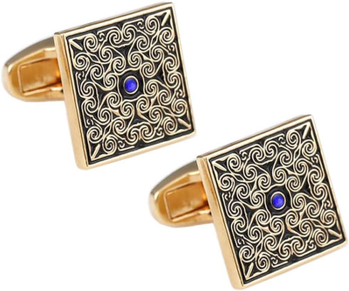 Vintage Celtic Cufflinks Luxury Blue Cubic stone Gold tone Cuff links YW19...