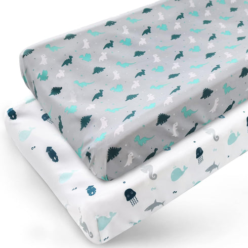 Changing Pad Cover for Boys Girls 2 Pack, Comfy & Breathable Changing Table Cover for 32''x16" Changing Table Pads, Diaper Changing Pad Cover, Din...