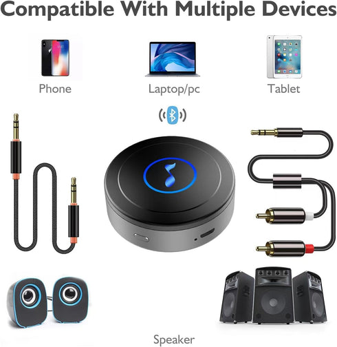 Bluetooth 5.0 Receiver, Wireless Audio Adapter for Home Stereo, Speaker, Receiver Pairing with Phone, TV, PC, for AUX 3.5mm / RCA Input, Low Laten...