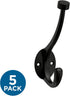 Franklin Brass Pilltop (5-Pack) Coat and Hat Wall Hooks Double Hooks for Hanging Matte Black Wall Mount Hanger Backpack, Purse, Bag, Towel Organiz...