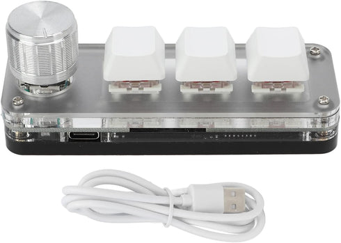 Yoidesu Mini 3 Key Keypad with Knob, One Handed Macro Mechanical Keyboard, 3 Fully Programmable Keys, for Office, Games, Music, Media, Industrial ...