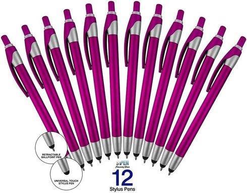 12 Pack Violet Stylus with Ball Point Pen for iPad Mini, iPad 2/3, New iPad, iPhone 5 4S 4 3GS, iPod Touch, Motorola Xoom, Xyboard, Droid, Samsung...