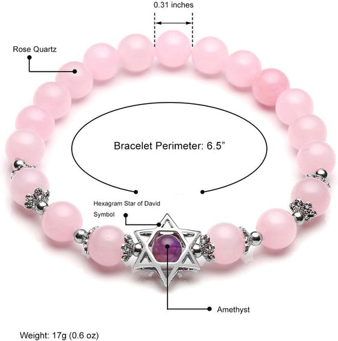 Jovivi 2pcs Natural Semi Precious Gemstone Amethyst Rose Quartz Crystal Bracelets Set Handmade Healing Stone Beads Beaded Stretch Bracelet for Wom...