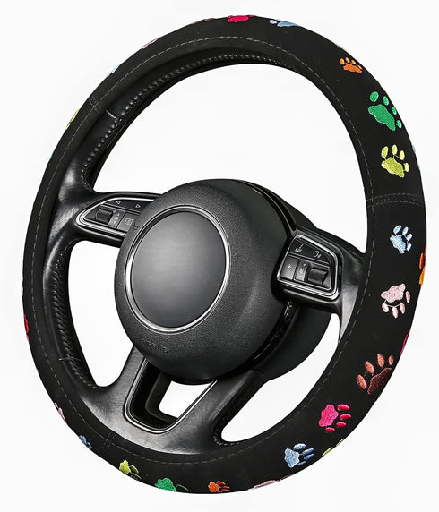 Steering Wheel Cover Embroidery Cute,Pet Paws Stitched,Hand Grip&Breathable,Universal 15 Inch,Suit for Cars,SUV,Black (SWC-Paws)...