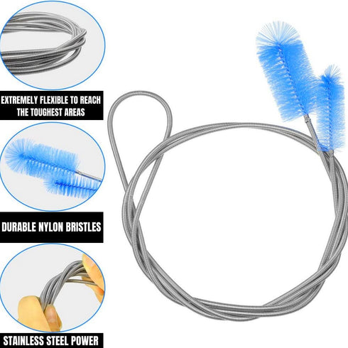 Flexible Drain Cleaner Brush (72" Long) for Clogs, Drains, Bottles, Pipes, Bathtub, Shower, Kitchen and Bathroom Sink, Heavy-Duty Double Ended Nyl...