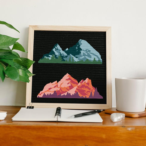 2pcs Layered Mountain Stencil 11.7×8.3inch Large Nature Mountain Forest Stencil Template with Paint Brush Reusable Tree Drawing Templates for Craf...