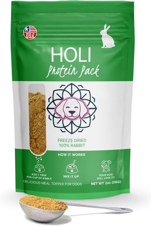 HOLI Rabbit Single Ingredient Dog Food Protein Topper - Made in USA – Human-Grade Freeze Dried Dog Food Mix in Topping – Grain Free, Gluten Free –...