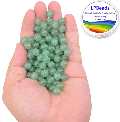 LPBeads 100PCS 8mm Natural Green Aventurine Beads Gemstone Round Loose Beads for Jewelry Making with Crystal Stretch Cord...