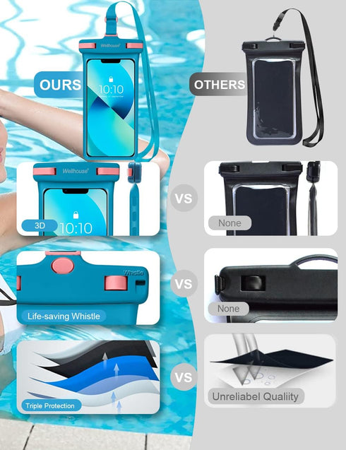 wellhouse Waterproof Phone Pouch, Waterproof Phone Case for iPhone 16 15 14 13 12 Pro Max XS Samsung, IPX8 3D Cellphone Dry Bag Beach Essentials (...