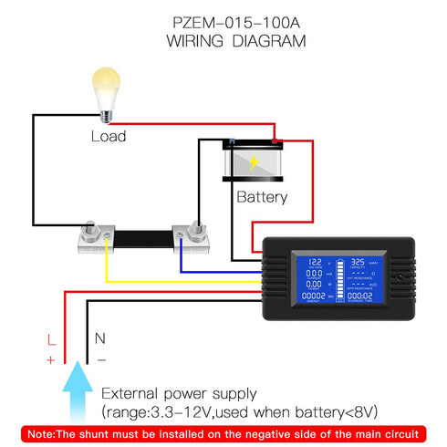 DC Multifunction Battery Monitor Meter,0-200V,0-100A (Widely Applied to 12V/24V/48V RV/Car Battery) LCD Display Digital Current Voltage Solar Powe...