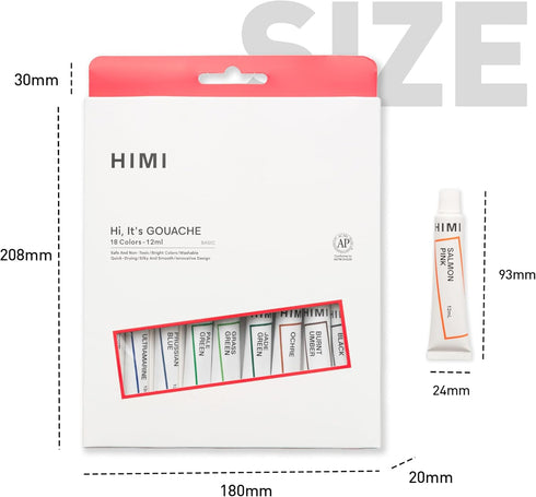 HIMI Gouache Paint Tube Set -18 Colors 12ml, with Rich Pigments, Gouache paint Non-Toxic, suitable for Beginners, Artists, and Hobby Painters. Bea...