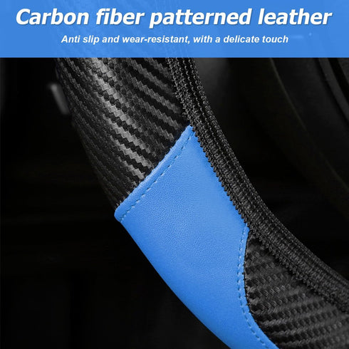 Car Steering Wheel Cover, Anti-Slip Breathable Auto Steering Wheel Protector for Women Men, Leather Carbon Fiber Vehicle Interior Accessories, 15 ...