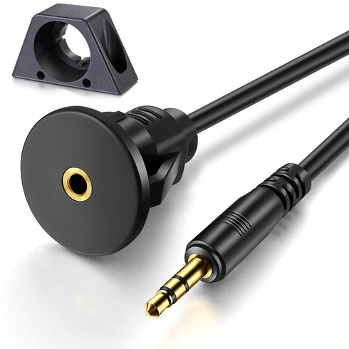 3.5mm male to 3.5mm Female Car Truck Dashboard Flush Mount 3.5mm 1/8" AUX Audio Jack Extension Cable with Mounting Panel for Car Boat and Motorcyc...