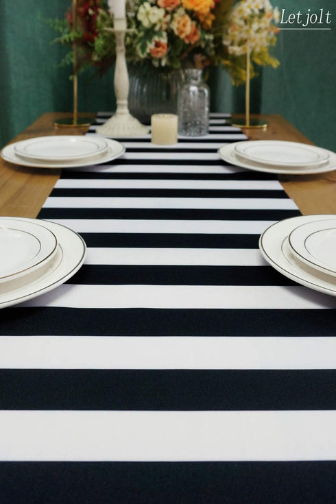 Table Runner Black and White Striped Pattern for Anniversary Runner Dinner Party Supplies Birthday Party Wedding Winter New Years Decorations 12x7...