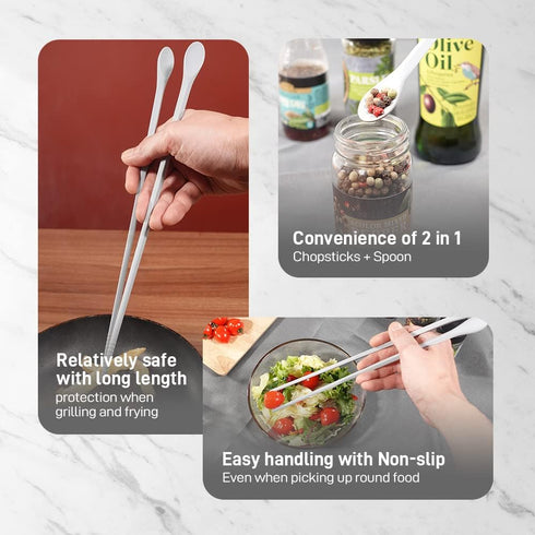 Reusable Long Silicone Cooking Chopsticks with Spoon 12 Inches Dishwasher Safe BPA-free Non-Slip Pastel Color Kitchen utensils Made in Korea (Past...