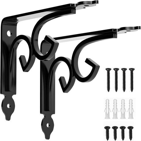 Decorative Shelf Brackets,6 inches Wall Mounted Floating Shelf Bracket for 2 Pack Heavy Duty Rustic Iron Metal Corner Brace Shelf Supporter Black...