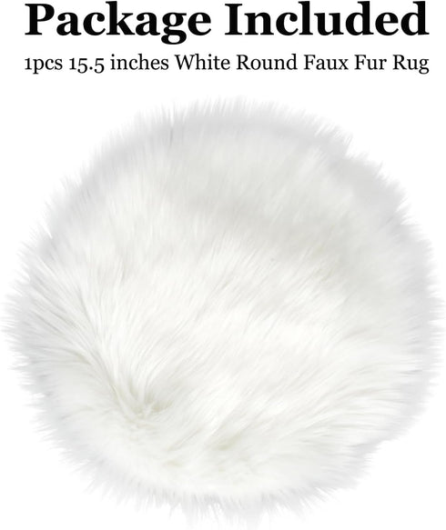 IVON 15.5'' White Round Faux Fur Rug, Fluffy Soft Rug Cushion for Chair, Background for Nail Desk Photos (1pcs White)...
