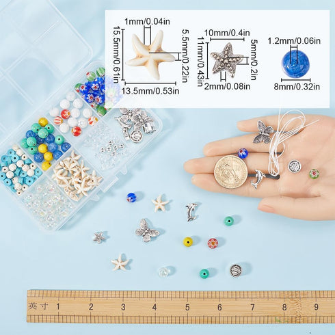 SUNNYCLUE 1 Box DIY 6 Sets Summer Beading Bracelet Making Kit Lampwork Beads Bulk Lucky Turquoise Beads Starfish Sea Animal Bead Hawaii Ocean Bead...