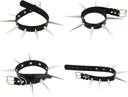 Unisex Simulated Leather PU Punk Rock Gothic Black-tone/Silver-tone Very Long 5.5cm(2.16") Spikes Rivets Choker Collar Necklace (16 Colors)...