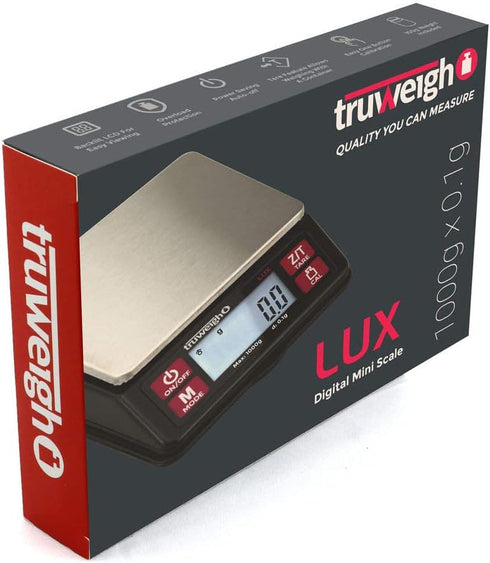 LUX Digital Mini Scale (1000g x 0.1g, Black/Red) - Digital Kitchen Scale - Digital Travel Scale - Portable Food Scale - Meal Prep Weight Scale - D...