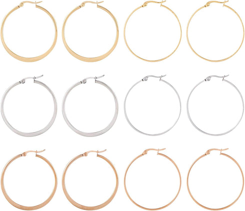 Craftdady 6 Pairs Titanium Steel Hoop Earring Kit 6 Style Flat Big Round Lever Back Open Huggie Earring Findings for Women DIY Earrings Jewelry Ma...